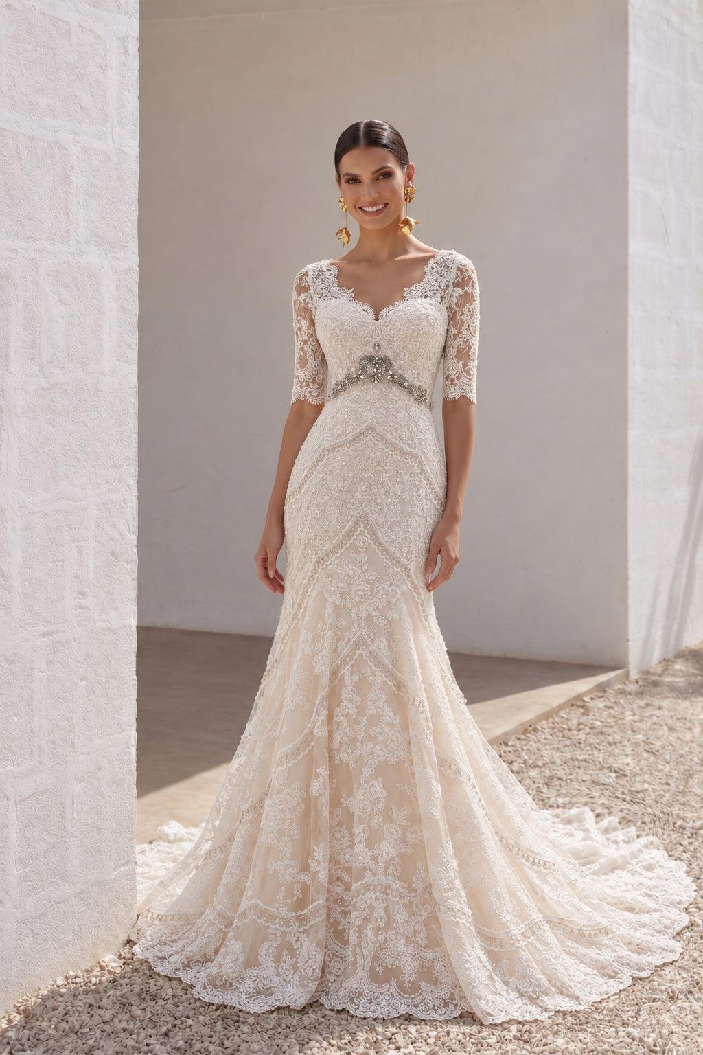 Trumpet-Mermaid Chapel Train Tulle Lace Wedding Dress LD3859 - 45 Days / As Picture:Ivory/Champagne / US0-UK2-EUR30 - COCOMELODY